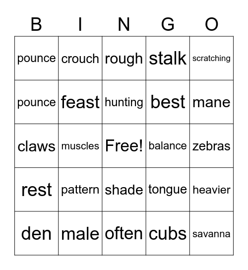 Lions - National Geographic Kids Bingo Card