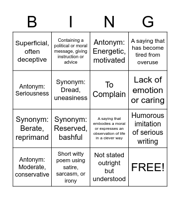 Vocabulary List 16 Bingo Card