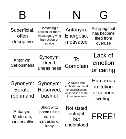 Vocabulary List 16 Bingo Card