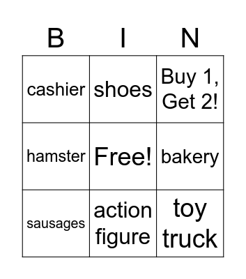 Shopping Bingo Card