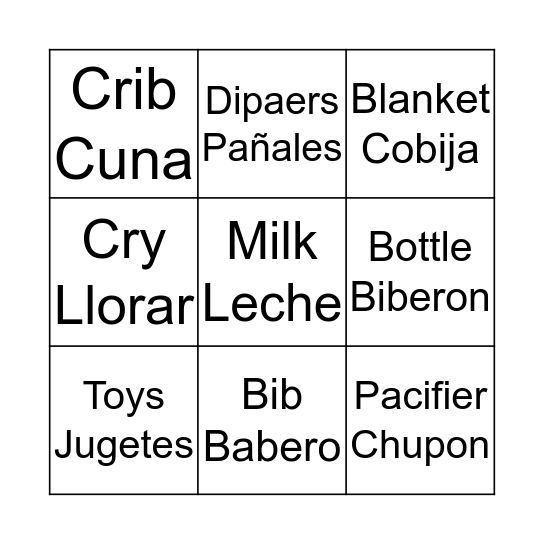 Baby Shower Bingo Card