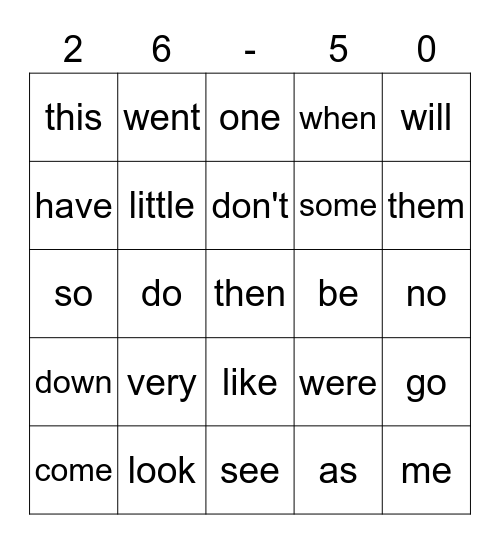 Sight words 21-55 Bingo Card