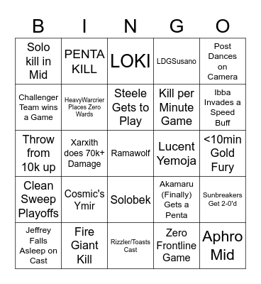 SDL IM Playoffs Bingo Card