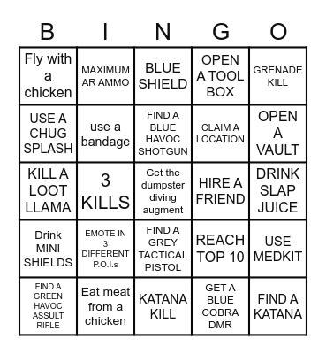 Fortnite Chapter 4 Season 2 Bingo Card