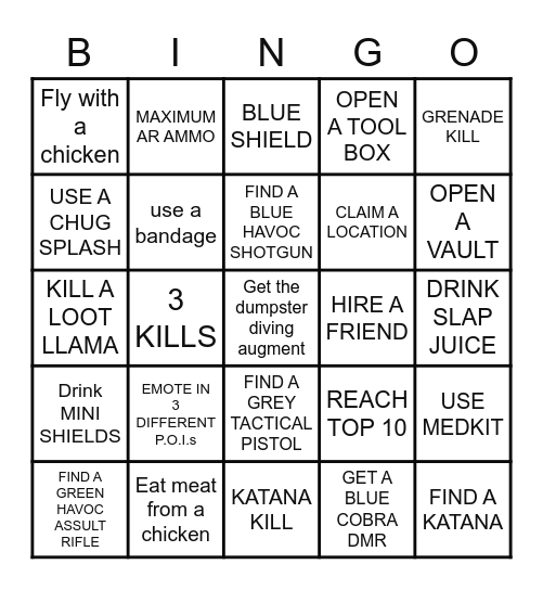 Fortnite Chapter 4 Season 2 Bingo Card