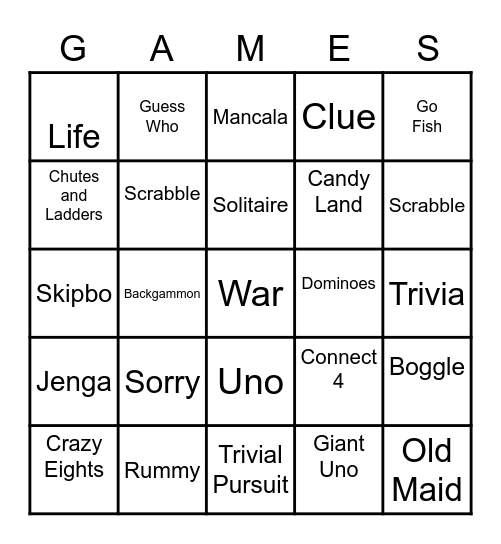 GAMES Bingo Card