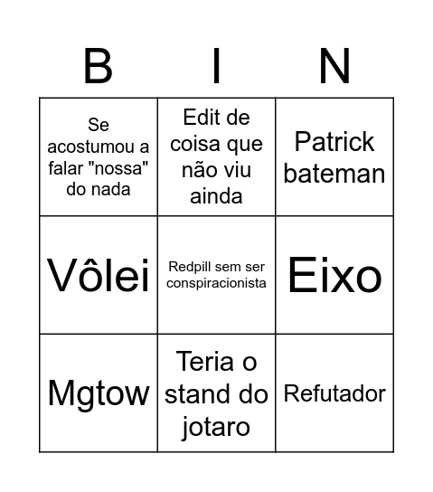 Mutante tabela Bingo Card