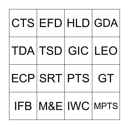 Acronym Bingo! Bingo Card