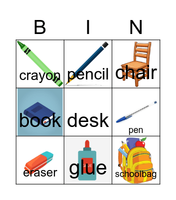 School Objects Bingo Card