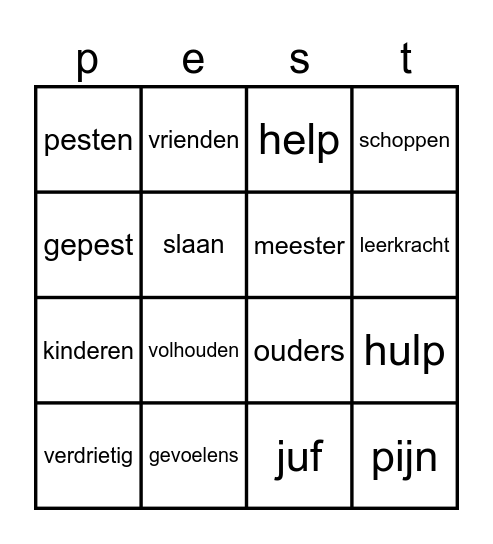 pesten Bingo Card