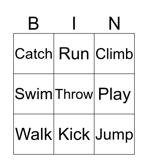 Action verbs Bingo Card