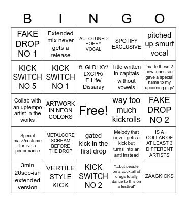 2023 Hardstyle track bingo Card