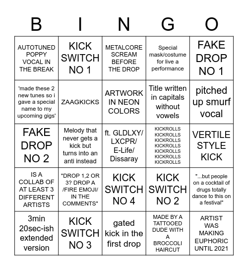 2023 Hardstyle track bingo Card