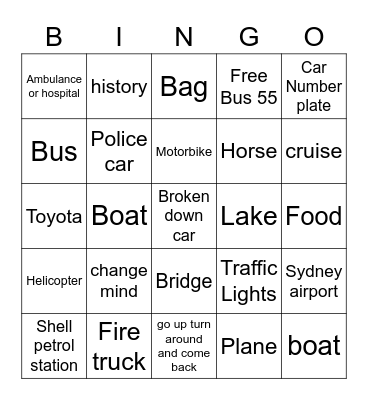 Road trip bingo Card