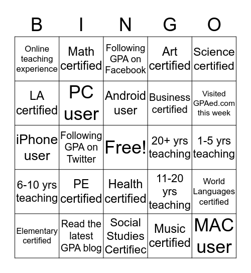 TeachingBingo Card