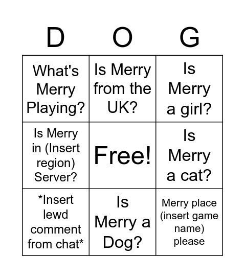 The Dog Army twitch chat in a nutshell Bingo Card
