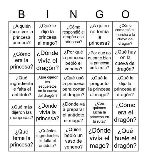El Antídoto del Dragón-Preguntas Bingo Card