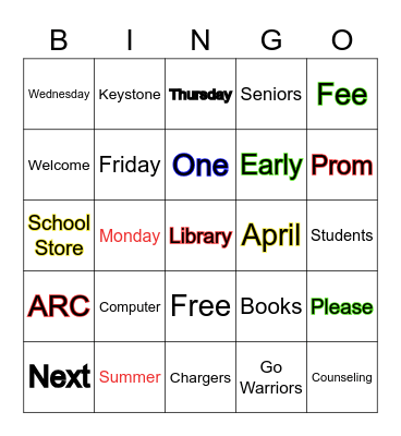 April Announcements #4 Bingo Card