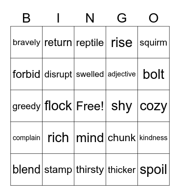 Word of the Day Bingo Card