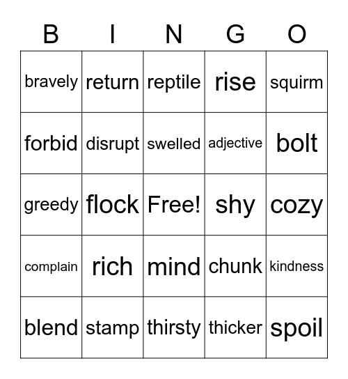 Word of the Day Bingo Card