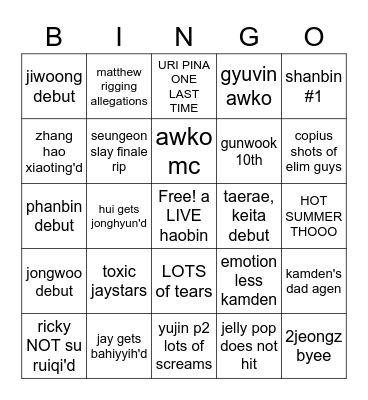 boys planet episode 12 finale Bingo Card