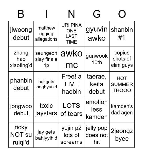 boys planet episode 12 finale Bingo Card