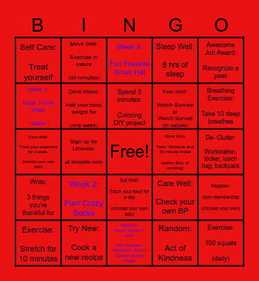 Wellness Bingo Card