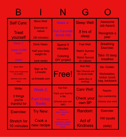 Wellness Bingo Card