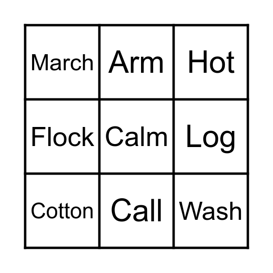 Vowel a Bingo Card