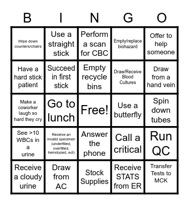 Avera Dells Area Hospital Lab Week Bingo Card
