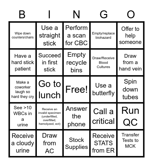 Avera Dells Area Hospital Lab Week Bingo Card