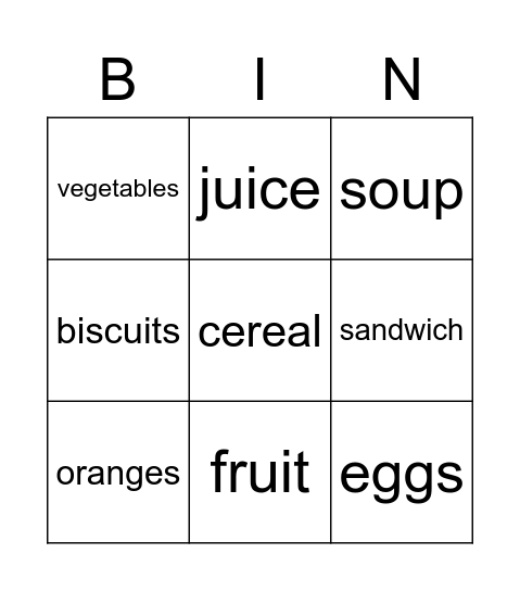 rise&shine 2 unit 5 Food Bingo Card