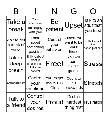 Self Control BINGO Card