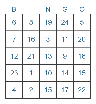 Table __ Bingo Card