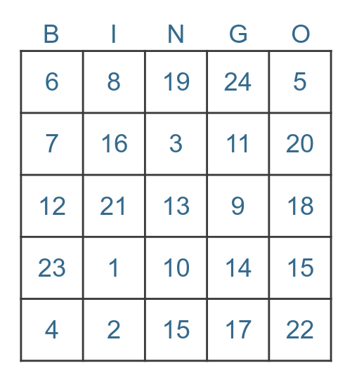 Table __ Bingo Card