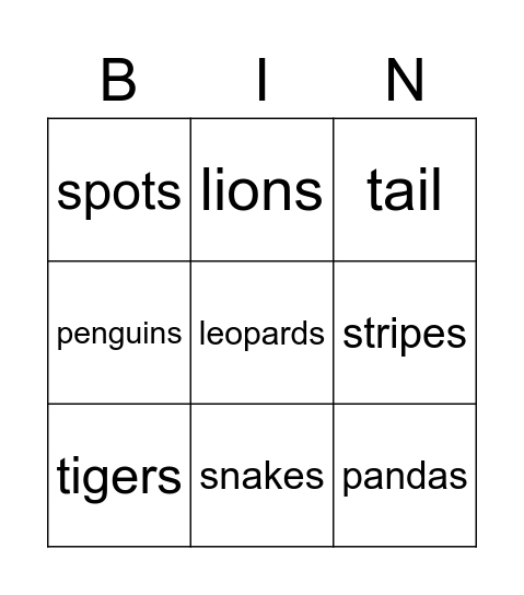 rise&shine 3 animals unit 5 Bingo Card