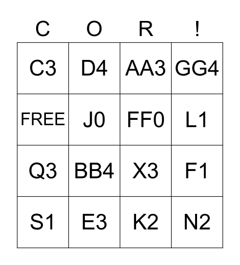 COR BINGO Card