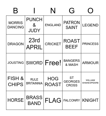 St Georges Day Bingo Card