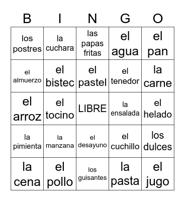 La Comida Bingo Card