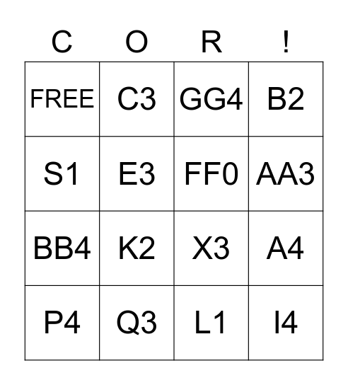 COR BINGO Card
