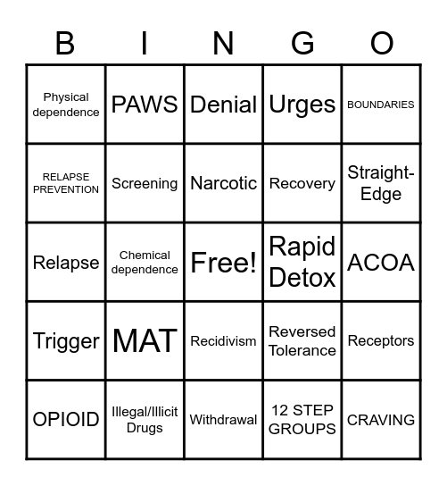 Addiction  Bingo Card
