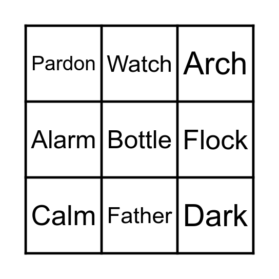 Vowel /a/ Bingo Card