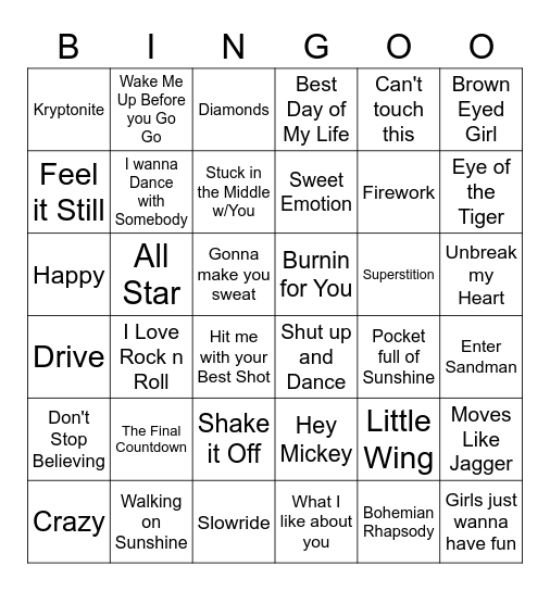 Music Bingo Card