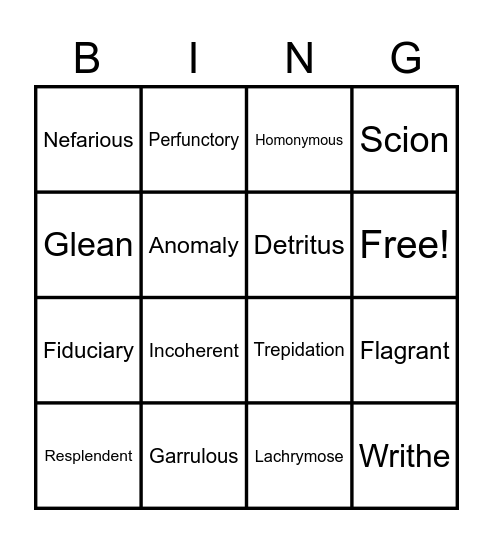 SAT Word Bingo Card