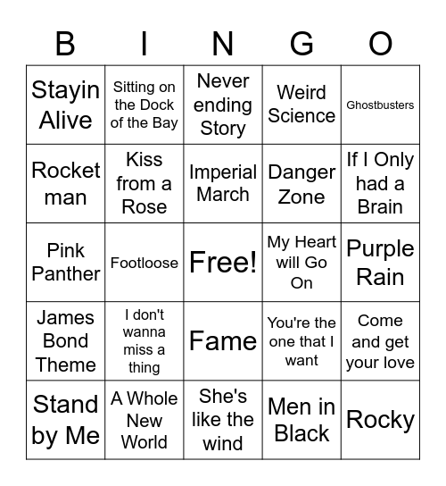 Movie Music Bingo Card