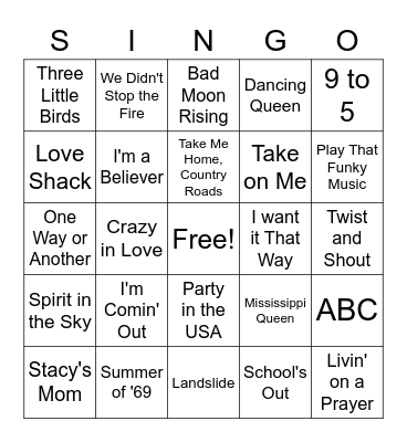 Singo Bingo Card