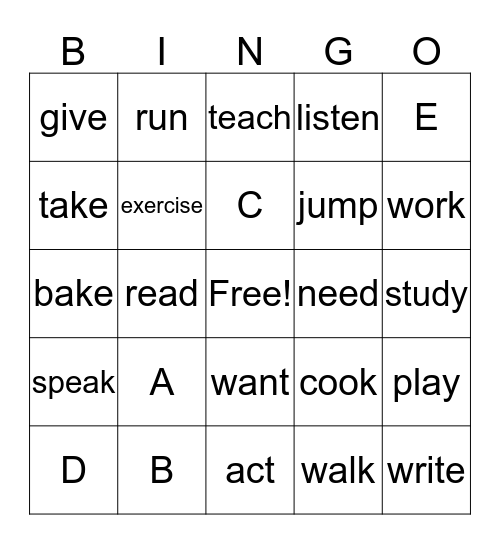 Grammar Bingo Card