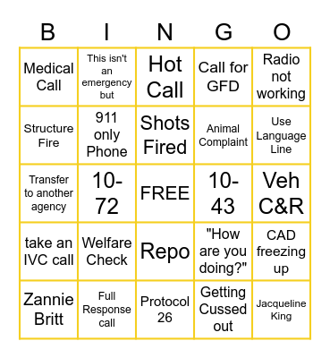 911 BINGO Card