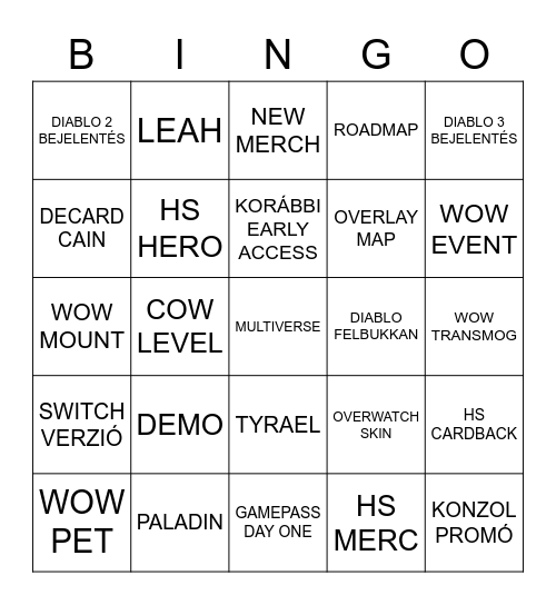 Diablo IV Livestream Bingo Card