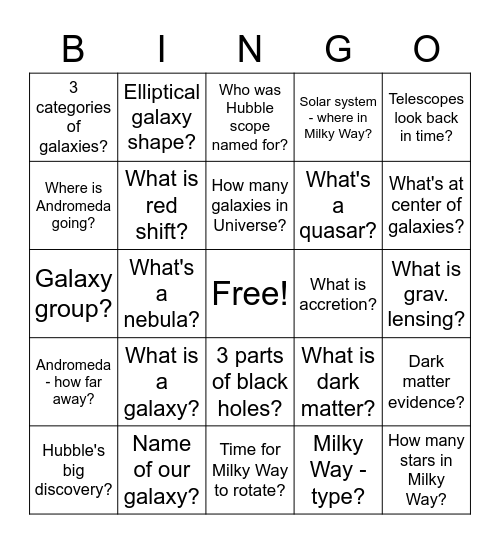 Galaxy Bingo 2023 Bingo Card